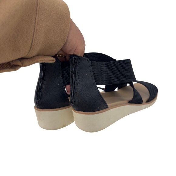 MIA Black Elastic Cross Strappy Wedge Sandals Back Zipper Closure Women Size 9 - Picture 13 of 14